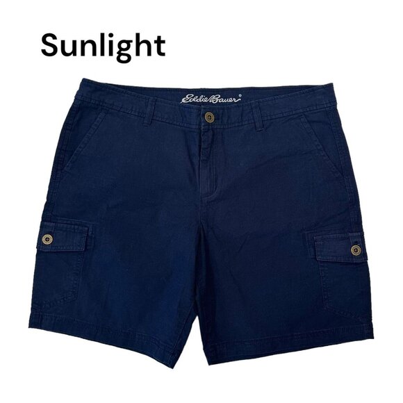 Eddie Bauer Pants - Eddie Bauer Women Navy Blue Cargo Shorts Polyester Spandex Stretch Active SZ 14